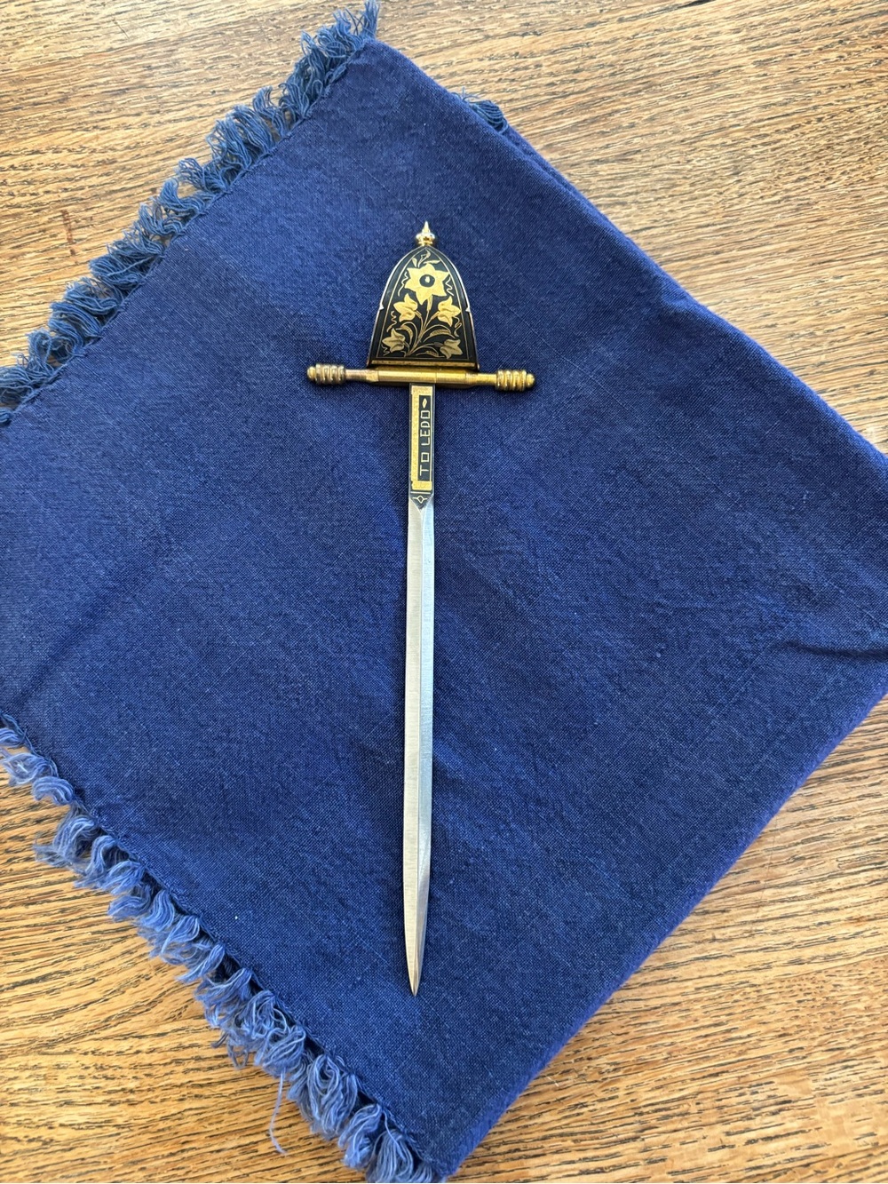 Vintage Spanish Toledo Damascene sword letter opener. 1960’s . Ornate Design